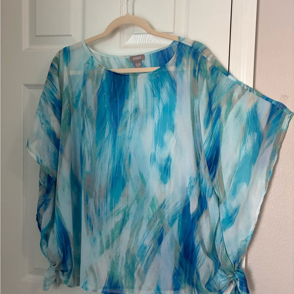 Chico’s Blue Abstract Women's Top with side ties size S/M. Excellent condition